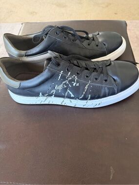 Robert Graham Black Leather Paint‑Spatter Sneakers Men’s 12 Excellent Condition